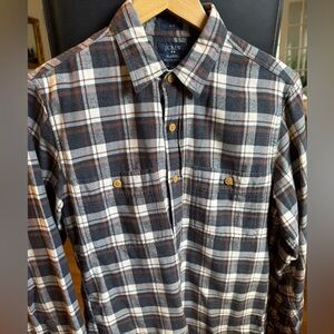 J. Crew Men's Casual Plaid Shirt - Black, White, and Brown Size S